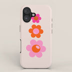 Les Fleurs | 01 - Abstract Retro Floral, Pink And Orange Print Preppy Flowers iPhone Case Gallery Image 1