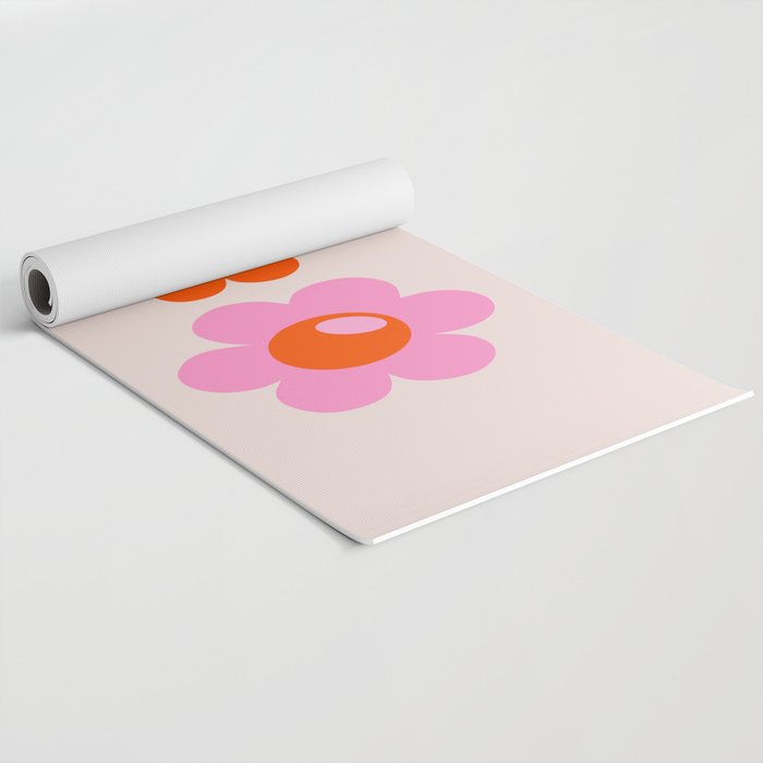 Les Fleurs | 01 - Abstract Retro Floral, Pink And Orange Print Preppy Flowers Yoga Mat Gallery Image 2