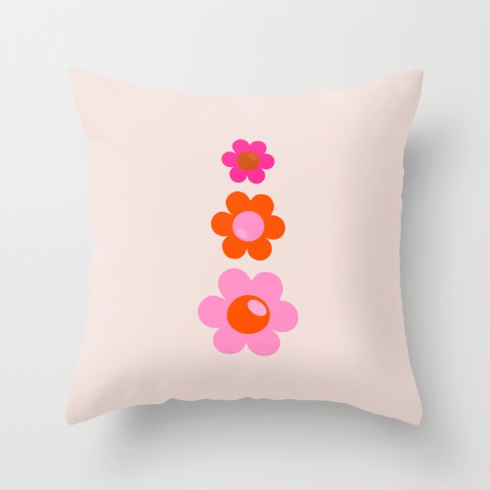 Les Fleurs | 01 - Abstract Retro Floral, Pink And Orange Print Preppy Flowers Throw Pillow Gallery Image 6