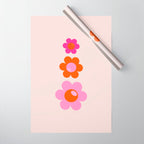 Les Fleurs | 01 - Abstract Retro Floral, Pink And Orange Print Preppy Flowers Wrapping Paper Gallery Image 1