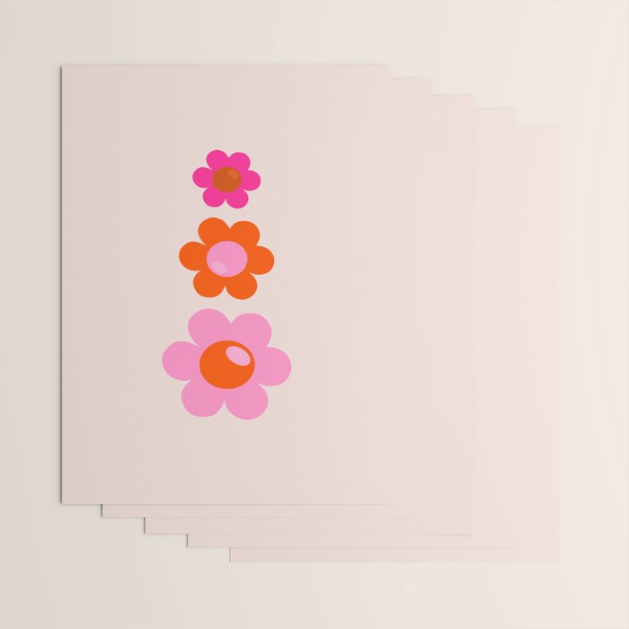 Les Fleurs | 01 - Abstract Retro Floral, Pink And Orange Print Preppy Flowers Wrapping Paper Gallery Image 3
