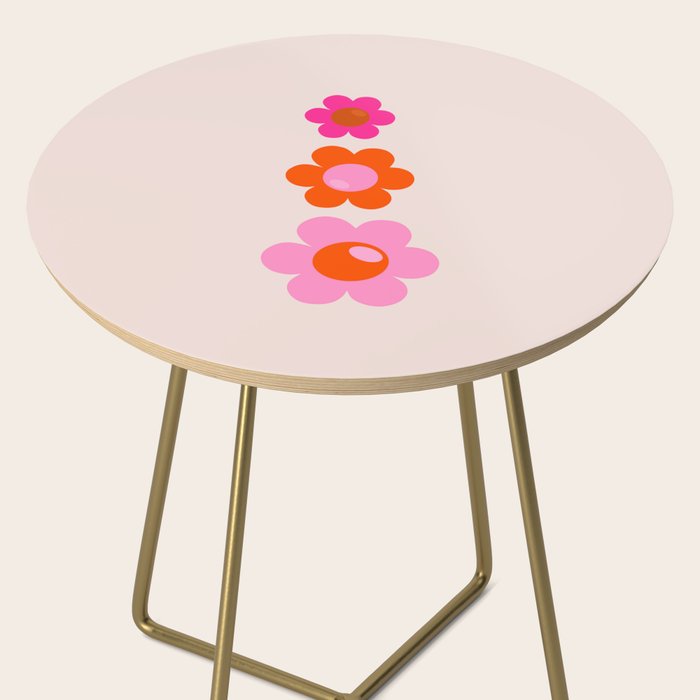 Les Fleurs | 01 - Abstract Retro Floral, Pink And Orange Print Preppy Flowers Side Table Gallery Image 2