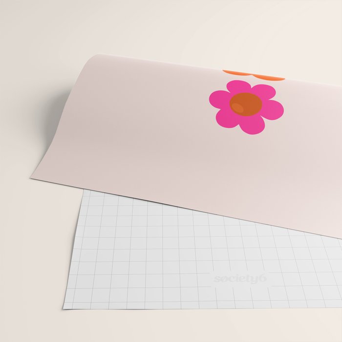 Les Fleurs | 01 - Abstract Retro Floral, Pink And Orange Print Preppy Flowers Wrapping Paper Gallery Image 2