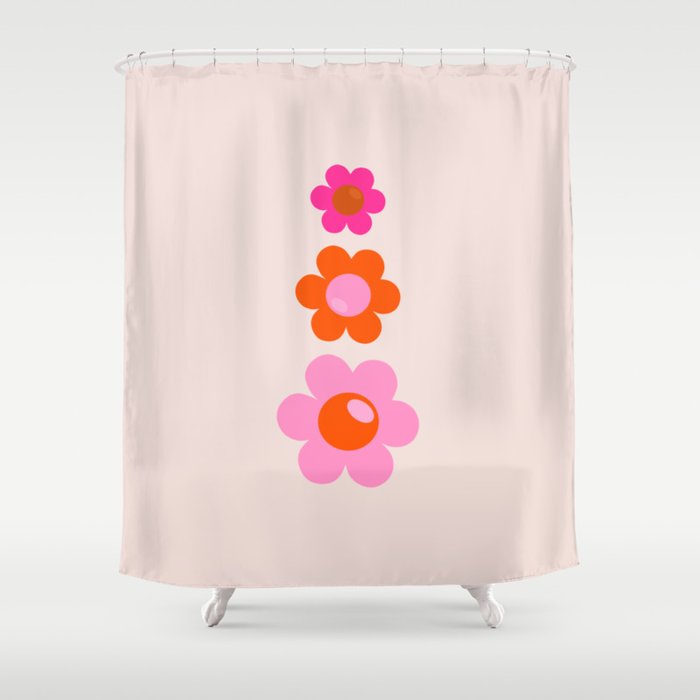 Les Fleurs | 01 - Abstract Retro Floral, Pink And Orange Print Preppy Flowers Shower Curtain Gallery Image 1