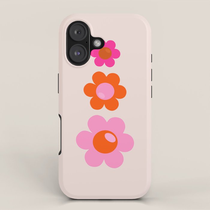 Les Fleurs | 01 - Abstract Retro Floral, Pink And Orange Print Preppy Flowers iPhone Case Gallery Image 1