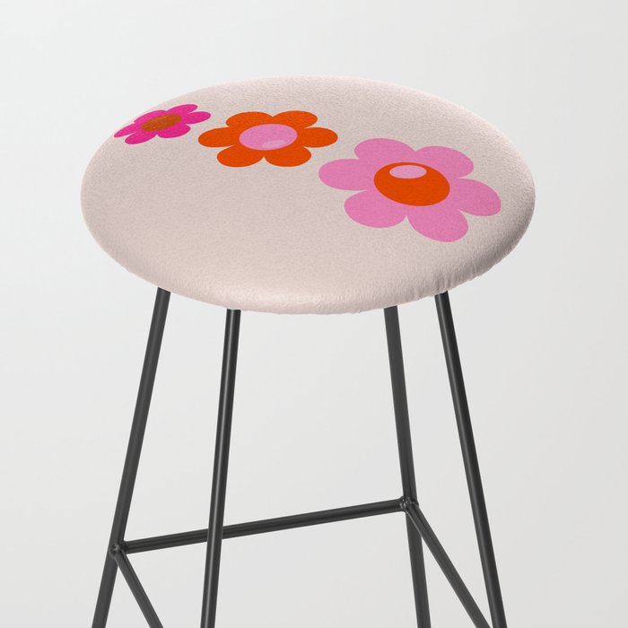 Les Fleurs | 01 - Abstract Retro Floral, Pink And Orange Print Preppy Flowers Stool Gallery Image 2