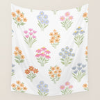 Delicate Hand-Drawn Pastel Floral Meadow Wildflowers  Wall Tapestry Gallery Image 4