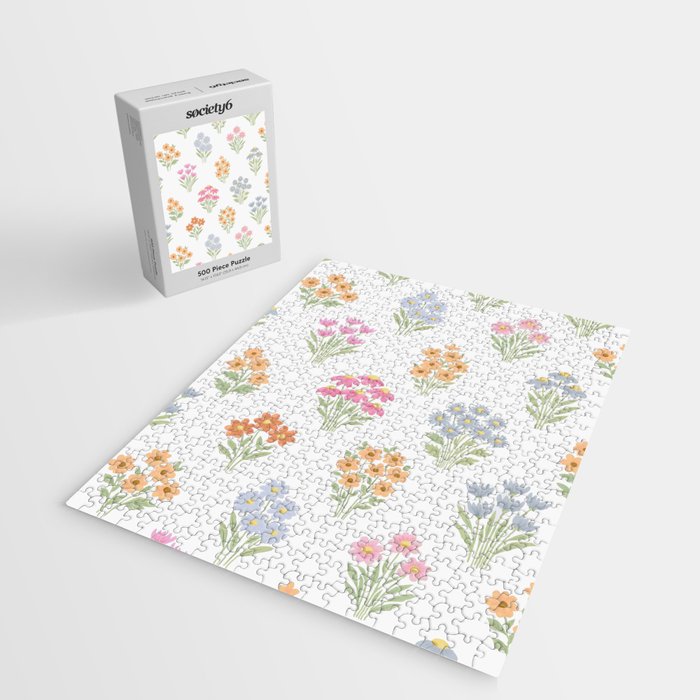 Delicate Hand-Drawn Pastel Floral Meadow Wildflowers  Jigsaw Puzzle Gallery Image 2