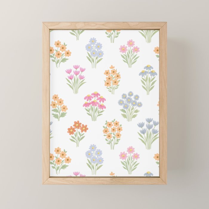 Delicate Hand-Drawn Pastel Floral Meadow Wildflowers  Mini Art Print Gallery Image 1