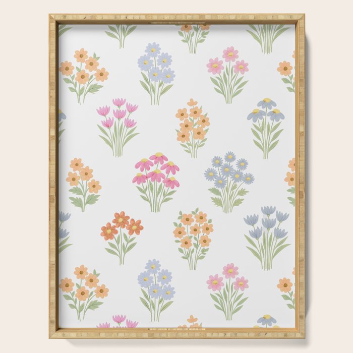 Delicate Hand-Drawn Pastel Floral Meadow Wildflowers  Serving Tray Gallery Image 1