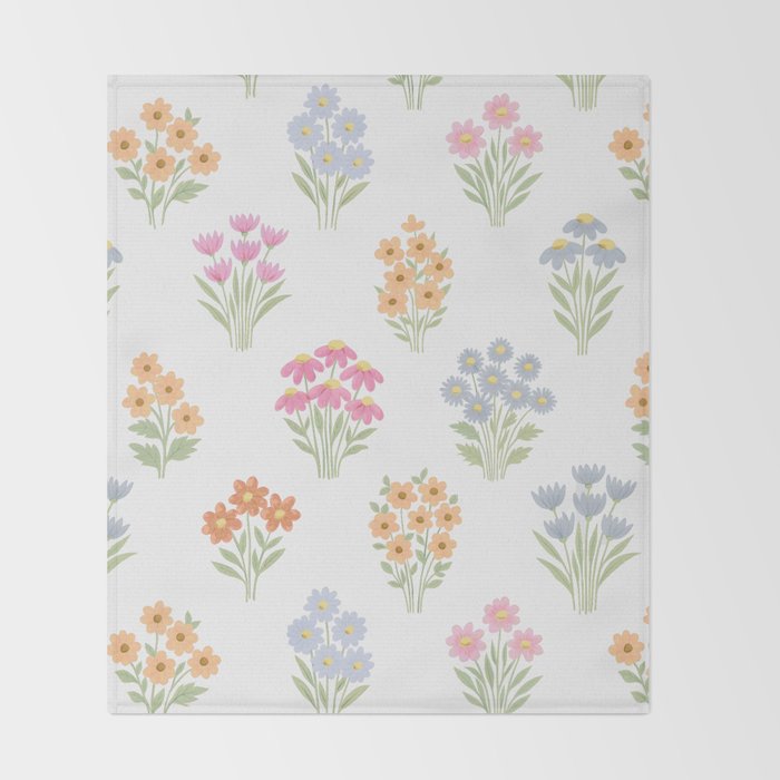 Delicate Hand-Drawn Pastel Floral Meadow Wildflowers  Throw Blanket Gallery Image 2