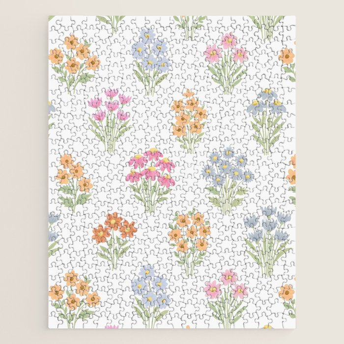 Delicate Hand-Drawn Pastel Floral Meadow Wildflowers  Jigsaw Puzzle Gallery Image 1