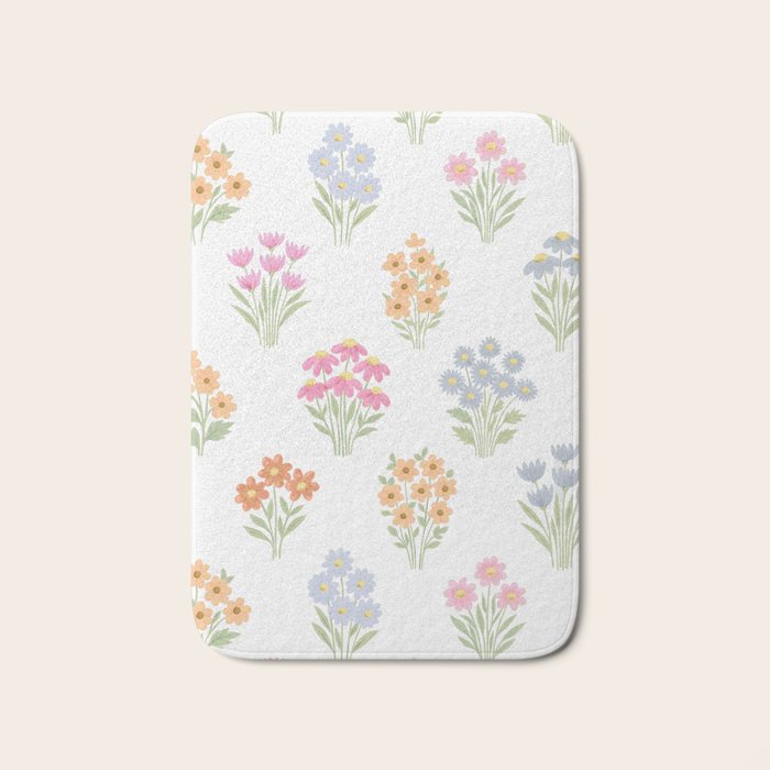 Delicate Hand-Drawn Pastel Floral Meadow Wildflowers  Bath Mat Gallery Image 1