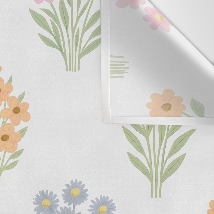 Delicate Hand-Drawn Pastel Floral Meadow Wildflowers  Wall Tapestry Gallery Image 3