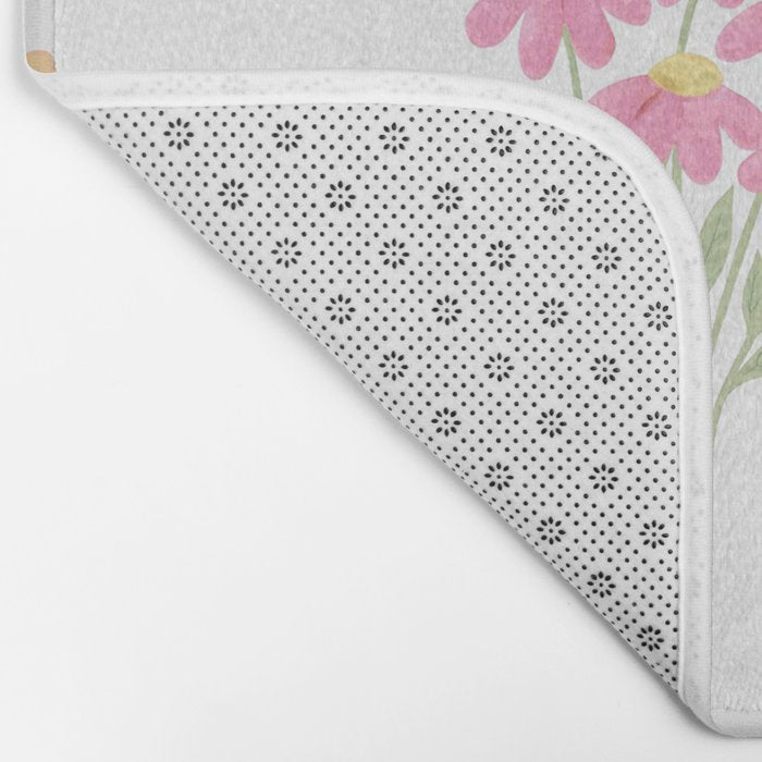 Delicate Hand-Drawn Pastel Floral Meadow Wildflowers  Bath Mat Gallery Image 2