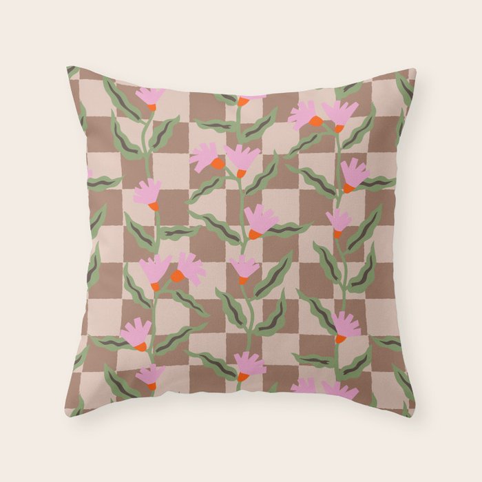 CELIE CHECKER Inspired by PANTONE 17 1230 Mocha Mousse Throw Pillow Gallery Image 6