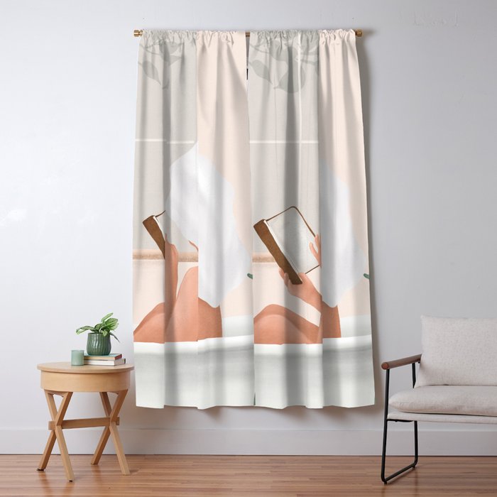 Reading Girl in Bathtub Window Curtain Gallery Image 1