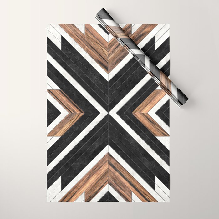 Urban Tribal Pattern No.1 - Concrete and Wood Wrapping Paper Gallery Image 1