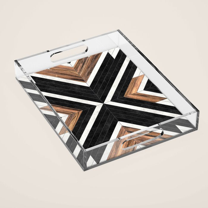 Urban Tribal Pattern No.1 - Concrete and Wood Acrylic Tray Gallery Image 1