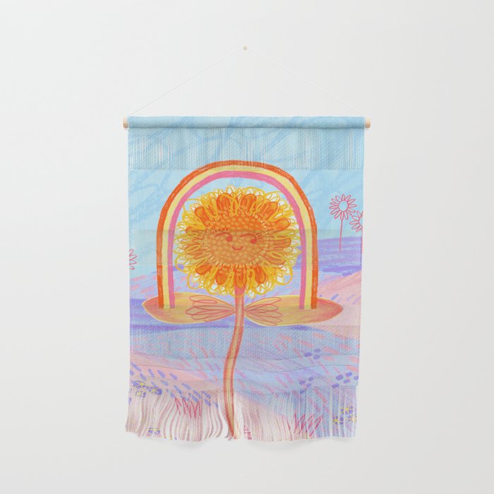Retro Sunflower & Rainbow in Blue & Pink Wall Hanging Gallery Image 1