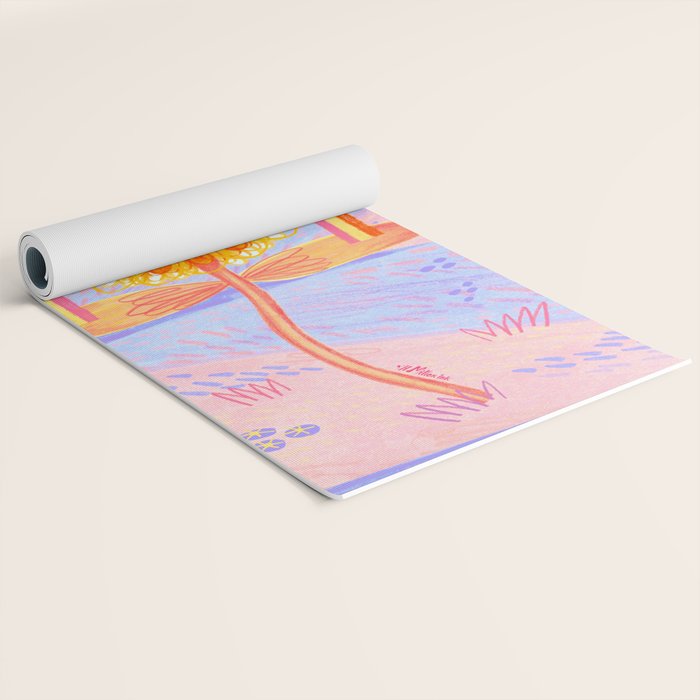 Retro Sunflower & Rainbow in Blue & Pink Yoga Mat Gallery Image 2