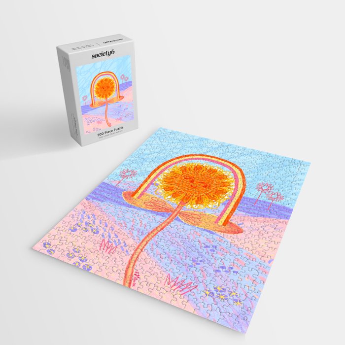 Retro Sunflower & Rainbow in Blue & Pink Jigsaw Puzzle Gallery Image 2