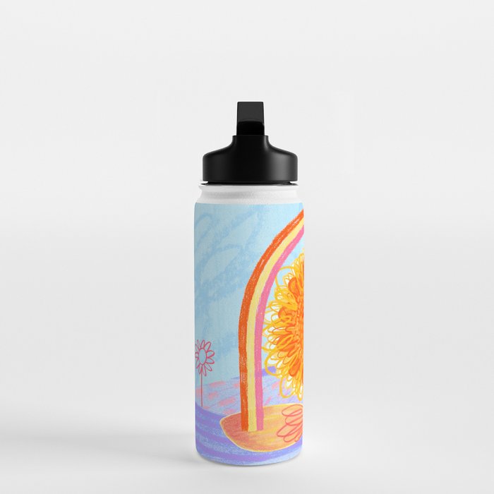Retro Sunflower & Rainbow in Blue & Pink Water Bottle Gallery Image 3