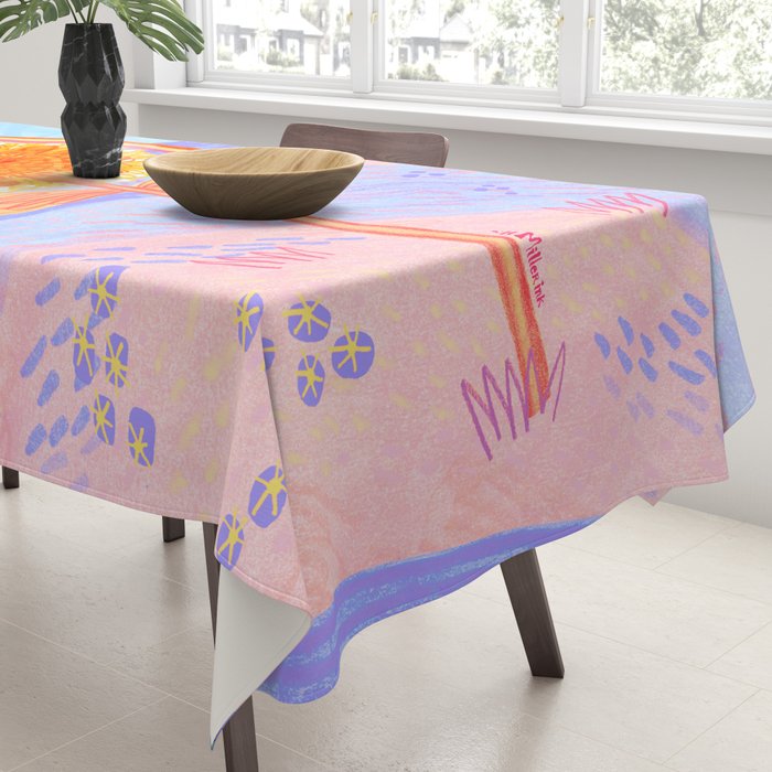 Retro Sunflower & Rainbow in Blue & Pink Tablecloth Gallery Image 3