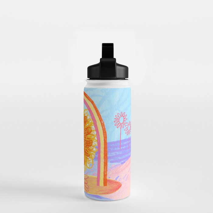 Retro Sunflower & Rainbow in Blue & Pink Water Bottle Gallery Image 2