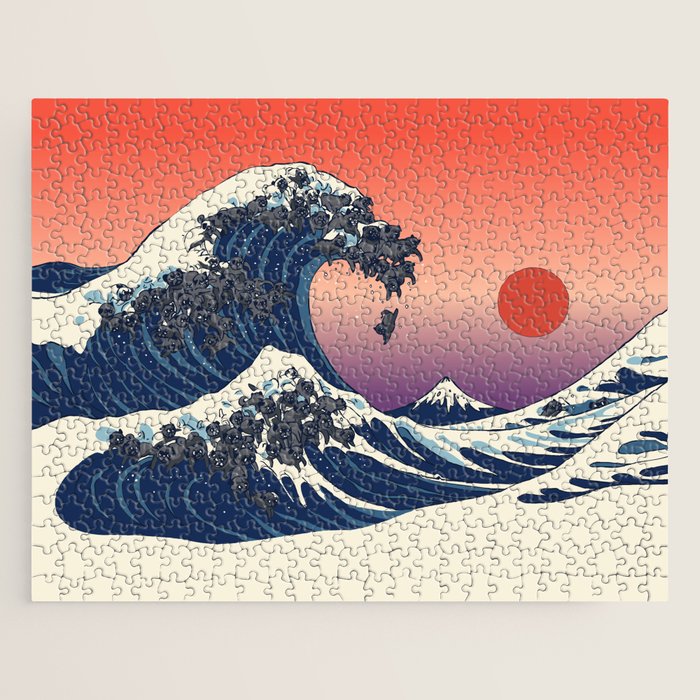The Great Wave of Black Pug Jigsaw Puzzle Gallery Image 1