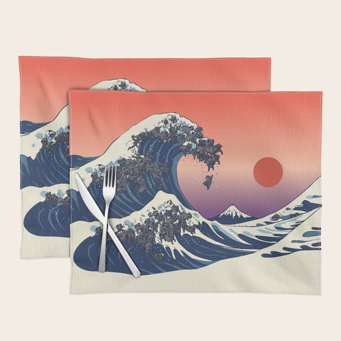 The Great Wave of Black Pug Placemat Gallery Image 1