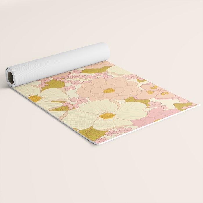 Pink Pastel Vintage Floral Pattern Yoga Mat Gallery Image 2