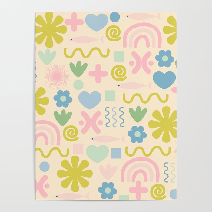 Cute Miscellany Cheerful Whimsical Pastel Pattern  Poster Gallery Image 4