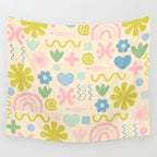 Cute Miscellany Cheerful Whimsical Pastel Pattern  Wall Tapestry Gallery Image 4