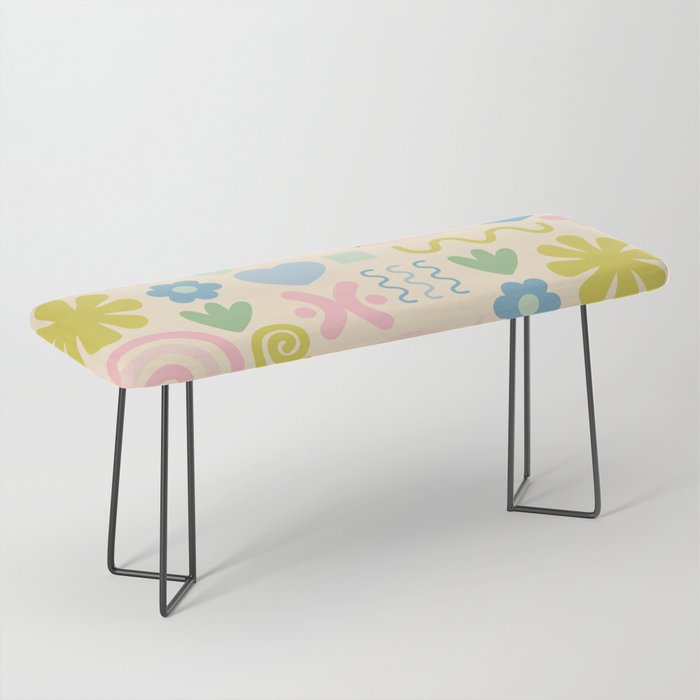 Cute Miscellany Cheerful Whimsical Pastel Pattern  Bench Gallery Image 1