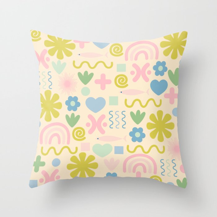 Cute Miscellany Cheerful Whimsical Pastel Pattern  Throw Pillow Gallery Image 6