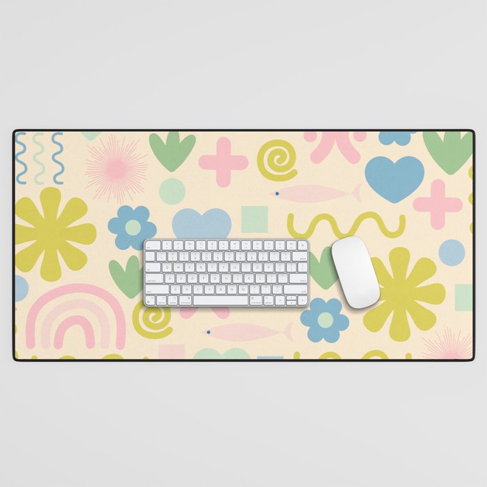 Cute Miscellany Cheerful Whimsical Pastel Pattern  Desk Mat Gallery Image 1
