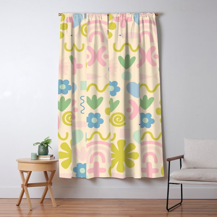 Cute Miscellany Cheerful Whimsical Pastel Pattern  Window Curtain Gallery Image 1
