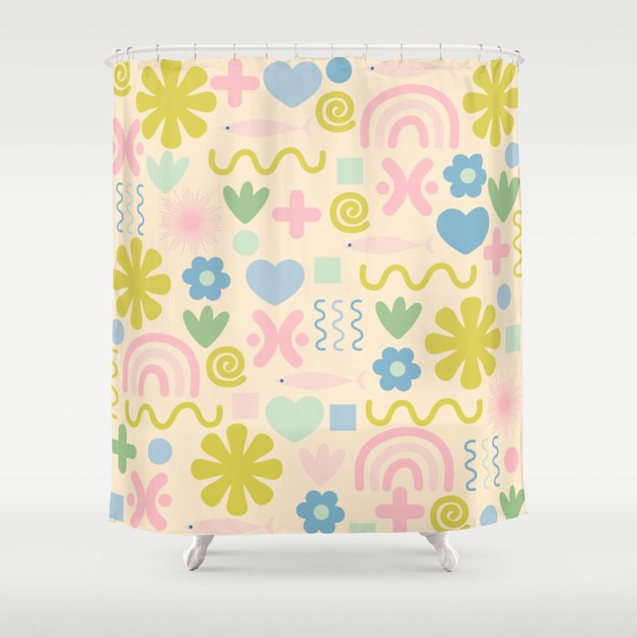 Cute Miscellany Cheerful Whimsical Pastel Pattern  Shower Curtain Gallery Image 1