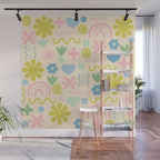 Cute Miscellany Cheerful Whimsical Pastel Pattern  Wall Mural Gallery Image 1