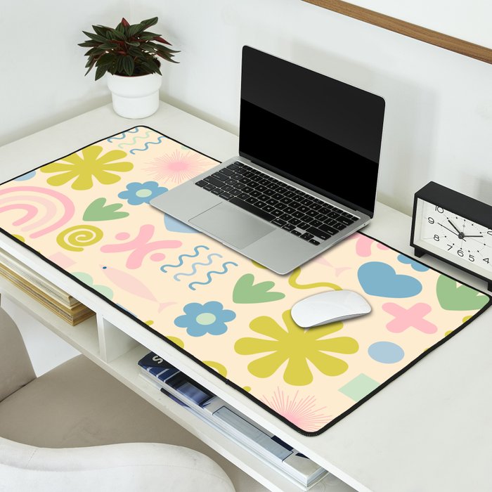 Cute Miscellany Cheerful Whimsical Pastel Pattern  Desk Mat Gallery Image 2
