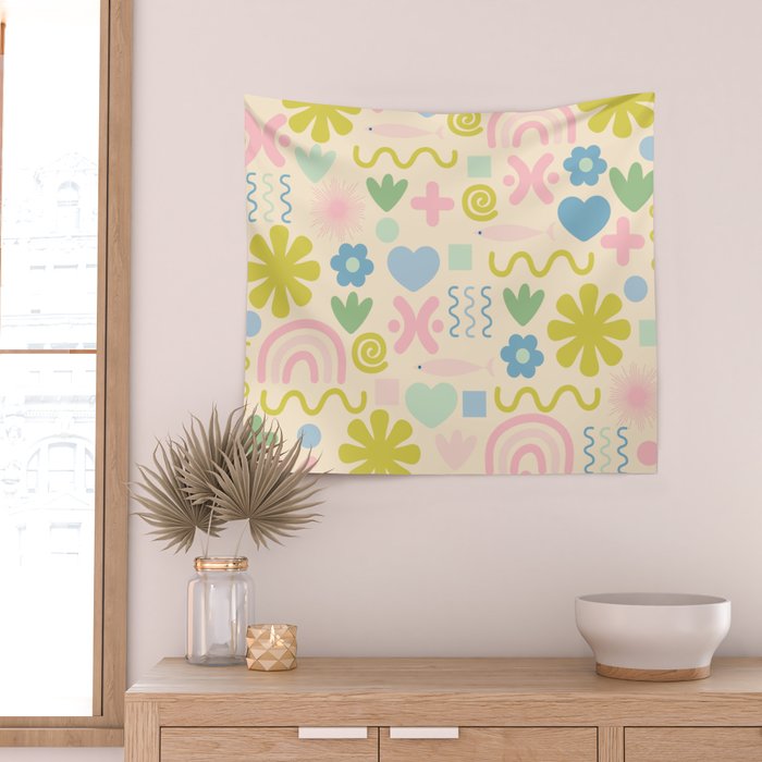 Cute Miscellany Cheerful Whimsical Pastel Pattern  Wall Tapestry Gallery Image 2