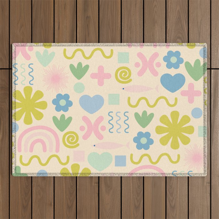 Cute Miscellany Cheerful Whimsical Pastel Pattern  Outdoor Rug Gallery Image 1