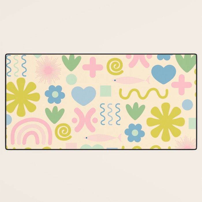 Cute Miscellany Cheerful Whimsical Pastel Pattern  Desk Mat Gallery Image 3