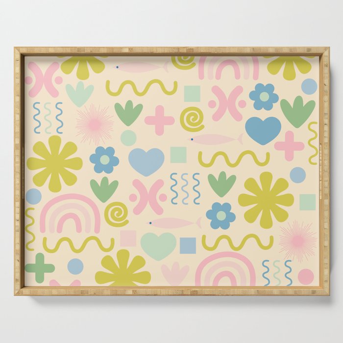 Cute Miscellany Cheerful Whimsical Pastel Pattern  Serving Tray Gallery Image 1