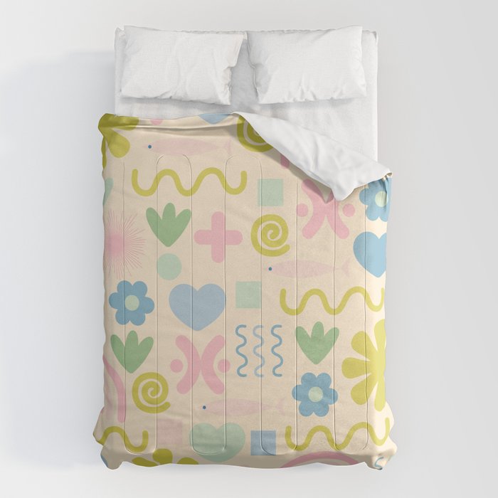 Cute Miscellany Cheerful Whimsical Pastel Pattern  Comforter Gallery Image 1