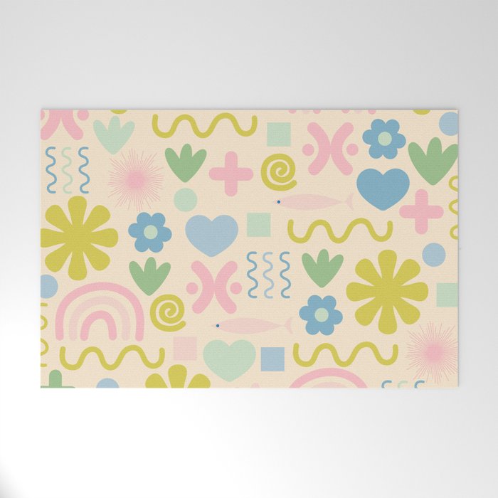 Cute Miscellany Cheerful Whimsical Pastel Pattern  Welcome Mat Gallery Image 1