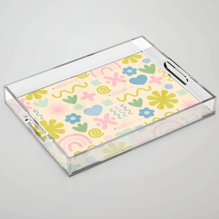 Cute Miscellany Cheerful Whimsical Pastel Pattern  Acrylic Tray Gallery Image 1