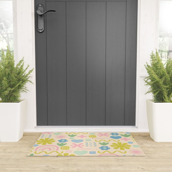 Cute Miscellany Cheerful Whimsical Pastel Pattern  Welcome Mat Gallery Image 3