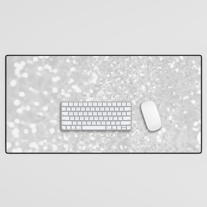 Chic elegant glamour white faux glitter Desk Mat Gallery Image 1